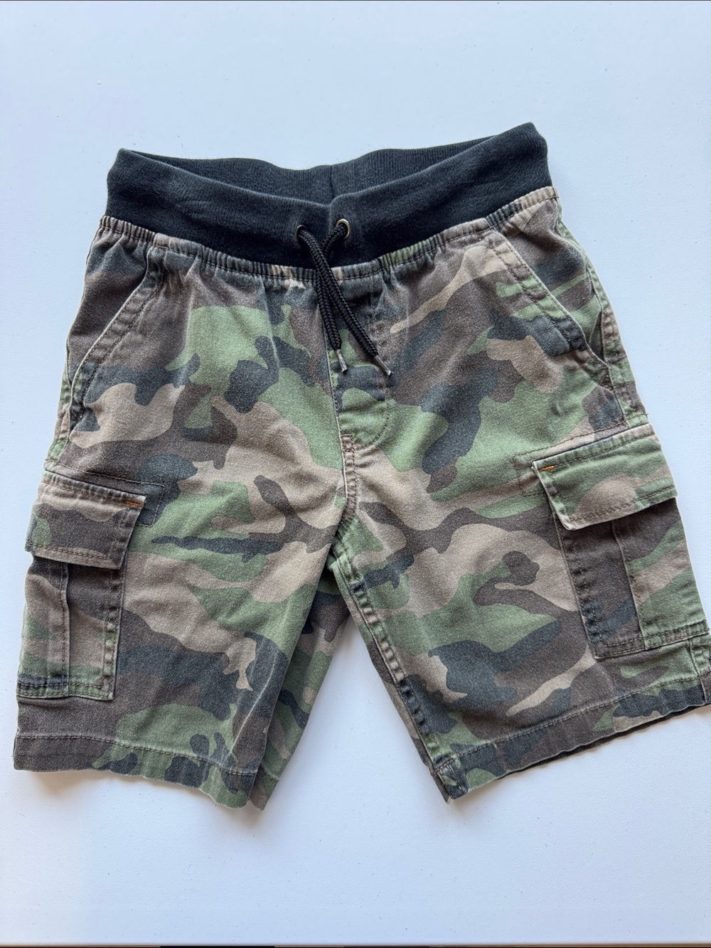 Boys Camo Cargo Shorts with Black Elastic Waistband